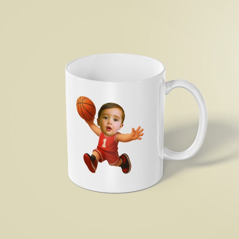 Custom Red Number 1 Basketball Child Face Cutout – Mug Custom Red Number 1 Basketball Child Face Cutout shown on a mug mockup