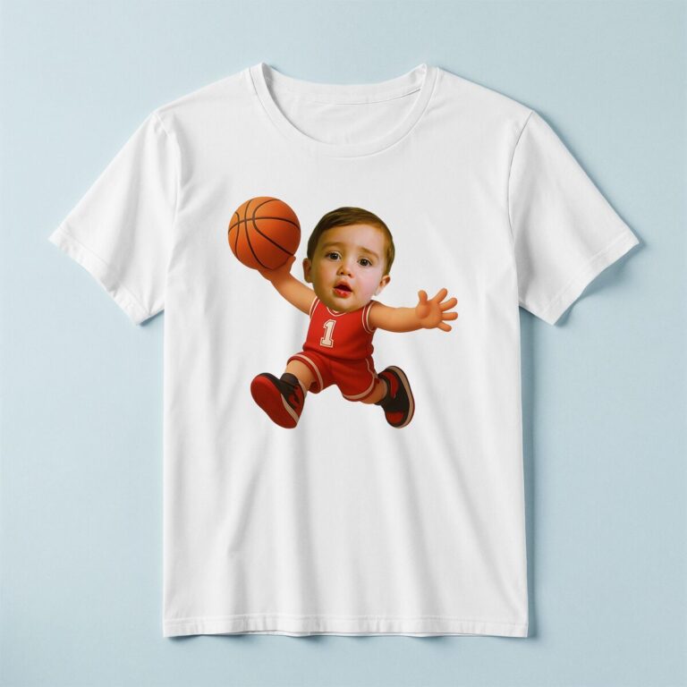 Custom Red Number 1 Basketball Child Face Cutout – T-shirt Custom Red Number 1 Basketball Child Face Cutout shown on a T-shirt mockup