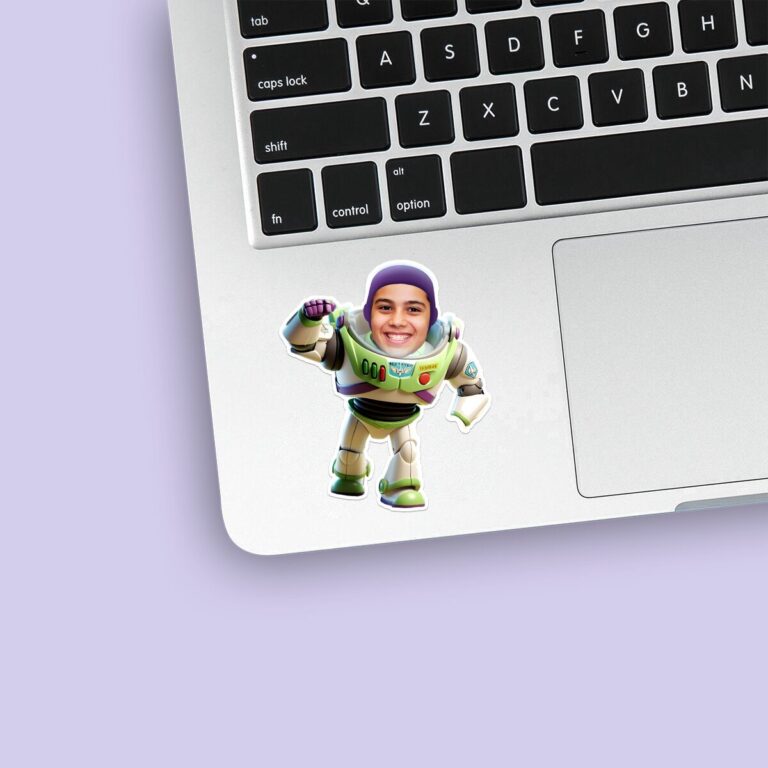 Custom Space Ranger Running Forward Face Cutout – Sticker Custom Space Ranger Running Forward Face Cutout shown on a sticker mockup