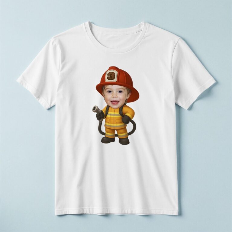 Custom Number 3 Firefighter with Hose Face Cutout – T-shirt Custom Number 3 Firefighter with Hose Face Cutout shown on a T-shirt mockup