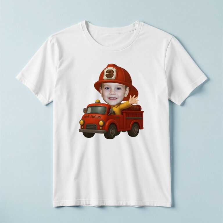 Custom Number 3 Firefighter Riding a Fire Face Cutout – T-shirt Custom Number 3 Firefighter Riding a Fire Face Cutout shown on a T-shirt mockup
