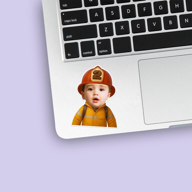 Custom Number 2 Firefighter Portrait Face Cutout – Sticker Custom Number 2 Firefighter Portrait Face Cutout shown on a sticker mockup