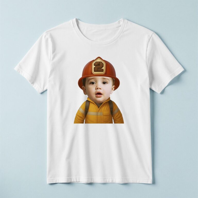Custom Number 2 Firefighter Portrait Face Cutout – T-shirt Custom Number 2 Firefighter Portrait Face Cutout shown on a T-shirt mockup