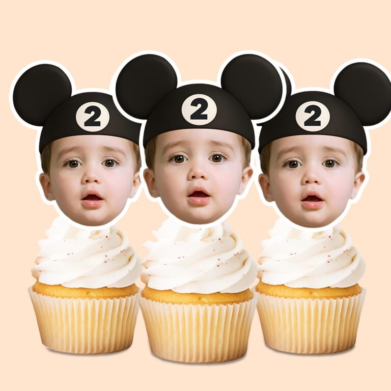 Custom Number 2 Mouse-Ear Portrait Face Cutout – Cupcake Topper Custom Number 2 Mouse-Ear Portrait Face Cutout shown on a cupcake topper mockup
