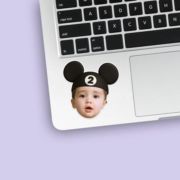 Custom Number 2 Mouse-Ear Portrait Face Cutout – Sticker Custom Number 2 Mouse-Ear Portrait Face Cutout shown on a sticker mockup