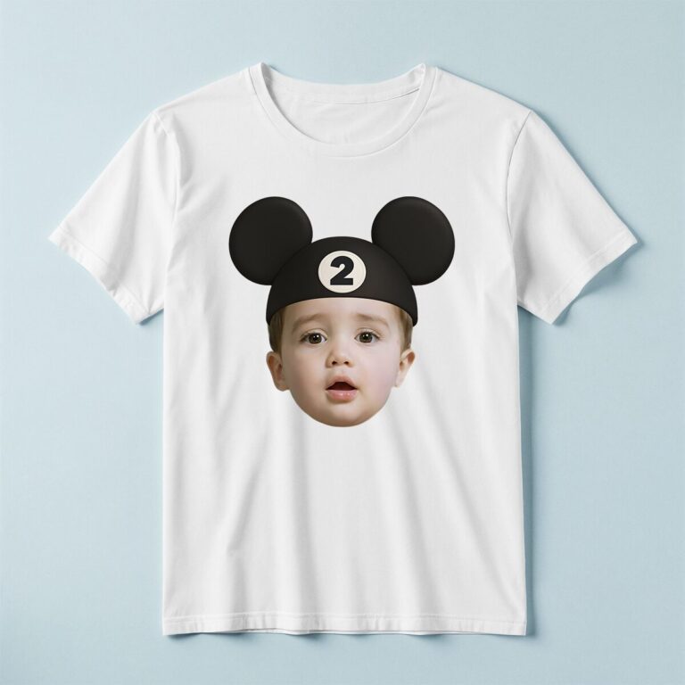 Custom Number 2 Mouse-Ear Portrait Face Cutout – T-shirt Custom Number 2 Mouse-Ear Portrait Face Cutout shown on a T-shirt mockup