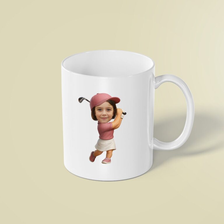 Custom Golfer Finishing a Swing Pink Cap Face Cutout – Mug Custom Golfer Finishing a Swing Pink Cap Face Cutout shown on a mug mockup