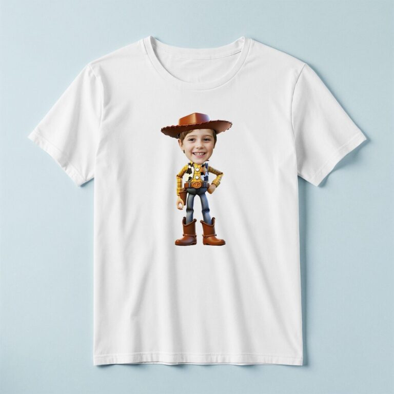 Custom Cowboy Sheriff Character Face Cutout – T-shirt Custom Cowboy Sheriff Character Face Cutout shown on a T-shirt mockup