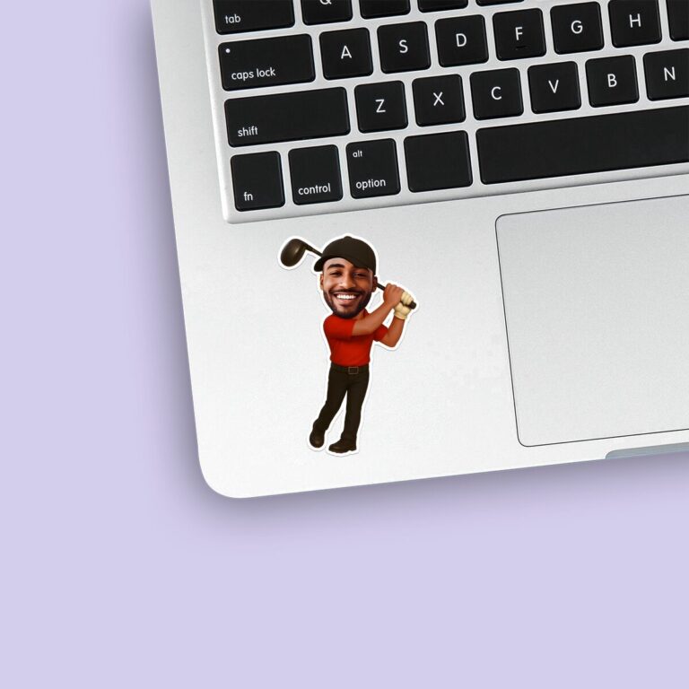 Custom Golfer Backward Black Cap Face Cutout – Sticker Custom Golfer Backward Black Cap Face Cutout shown on a sticker mockup