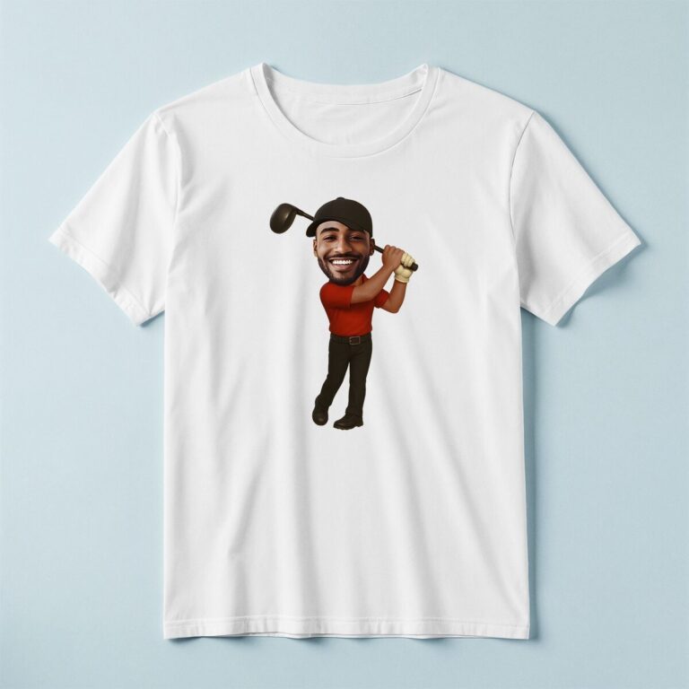 Custom Golfer Backward Black Cap Face Cutout – T-shirt Custom Golfer Backward Black Cap Face Cutout shown on a T-shirt mockup