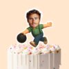 Custom Bowler Delivering a Black Ball Face Cutout – Cake Topper Custom Bowler Delivering a Black Ball Face Cutout shown on a cake topper mockup