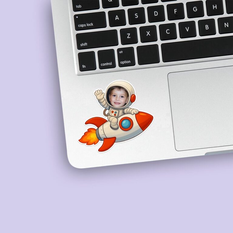 Custom Astronaut Riding Cream Space Suit Face Cutout – Sticker Custom Astronaut Riding Cream Space Suit Face Cutout shown on a sticker mockup