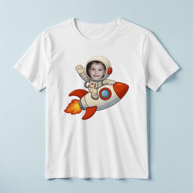 Custom Astronaut Riding Cream Space Suit Face Cutout – T-shirt Custom Astronaut Riding Cream Space Suit Face Cutout shown on a T-shirt mockup