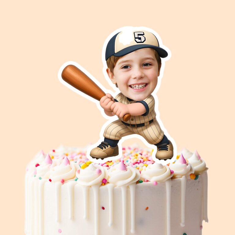 Custom Number 5 Baseball Batter Face Cutout – Cake Topper Custom Number 5 Baseball Batter Face Cutout shown on a cake topper mockup