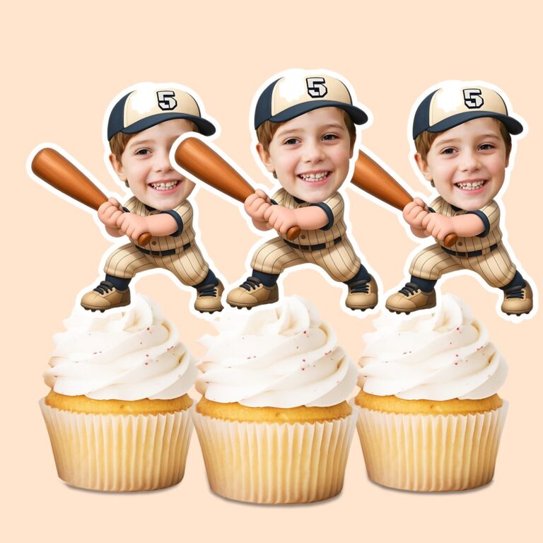 Custom Number 5 Baseball Batter Face Cutout – Cupcake Topper Custom Number 5 Baseball Batter Face Cutout shown on a cupcake topper mockup