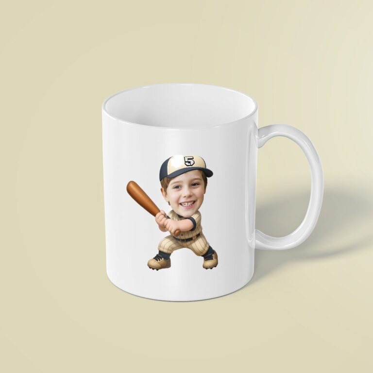 Custom Number 5 Baseball Batter Face Cutout – Mug Custom Number 5 Baseball Batter Face Cutout shown on a mug mockup