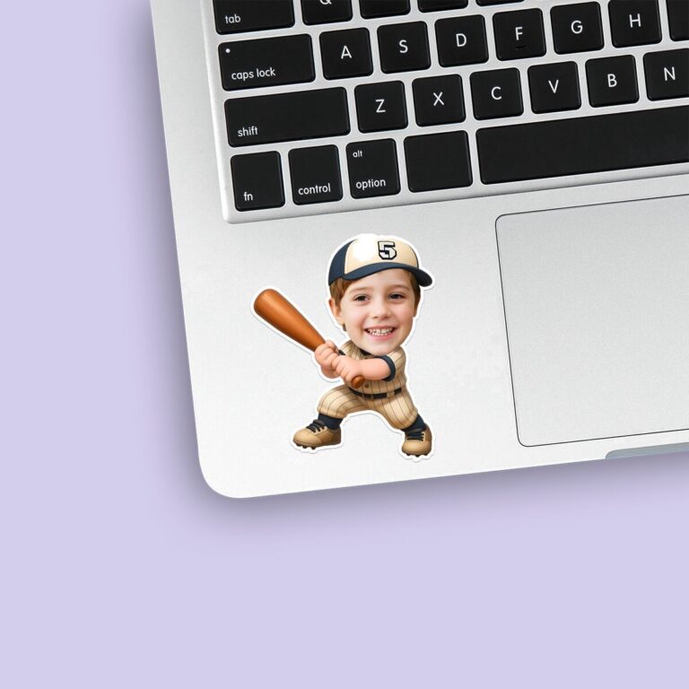 Custom Number 5 Baseball Batter Face Cutout – Sticker Custom Number 5 Baseball Batter Face Cutout shown on a sticker mockup