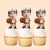 Custom Number 1 Young Baseball Fielder Face Cutout – Cupcake Topper Custom Number 1 Young Baseball Fielder Face Cutout shown on a cupcake topper mockup