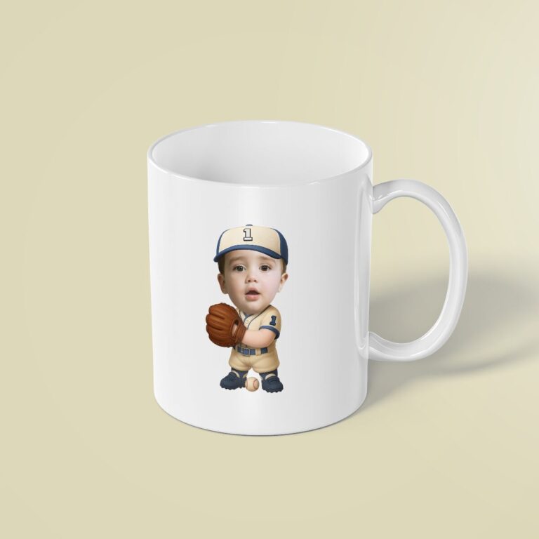 Custom Number 1 Young Baseball Fielder Face Cutout – Mug Custom Number 1 Young Baseball Fielder Face Cutout shown on a mug mockup