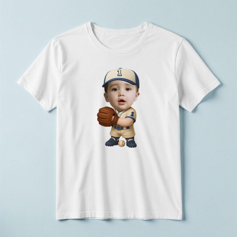 Custom Number 1 Young Baseball Fielder Face Cutout – T-shirt Custom Number 1 Young Baseball Fielder Face Cutout shown on a T-shirt mockup