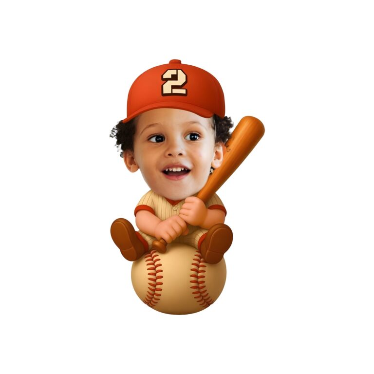 Custom Number 2 Child Seated on a Baseball Face Cutout – Original Custom Number 2 Child Seated on a Baseball Face Cutout design preview