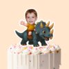 Custom Gray Horned Dinosaur Rider Mustard Shirt Face Cutout – Cake Topper Custom Gray Horned Dinosaur Rider Mustard Shirt Face Cutout shown on a cake topper mockup