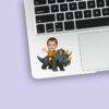 Custom Gray Horned Dinosaur Rider Mustard Shirt Face Cutout – Sticker Custom Gray Horned Dinosaur Rider Mustard Shirt Face Cutout shown on a sticker mockup