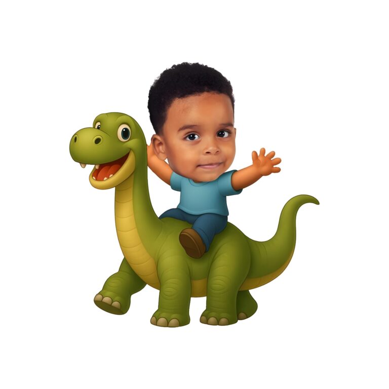 Custom Rider on a Green Long-Neck Dinosaur Face Cutout – Original Custom Rider on a Green Long-Neck Dinosaur Face Cutout design preview