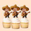 Custom Mariachi Musician with Guitar Face Cutout – Cupcake Topper Custom Mariachi Musician with Guitar Face Cutout shown on a cupcake topper mockup