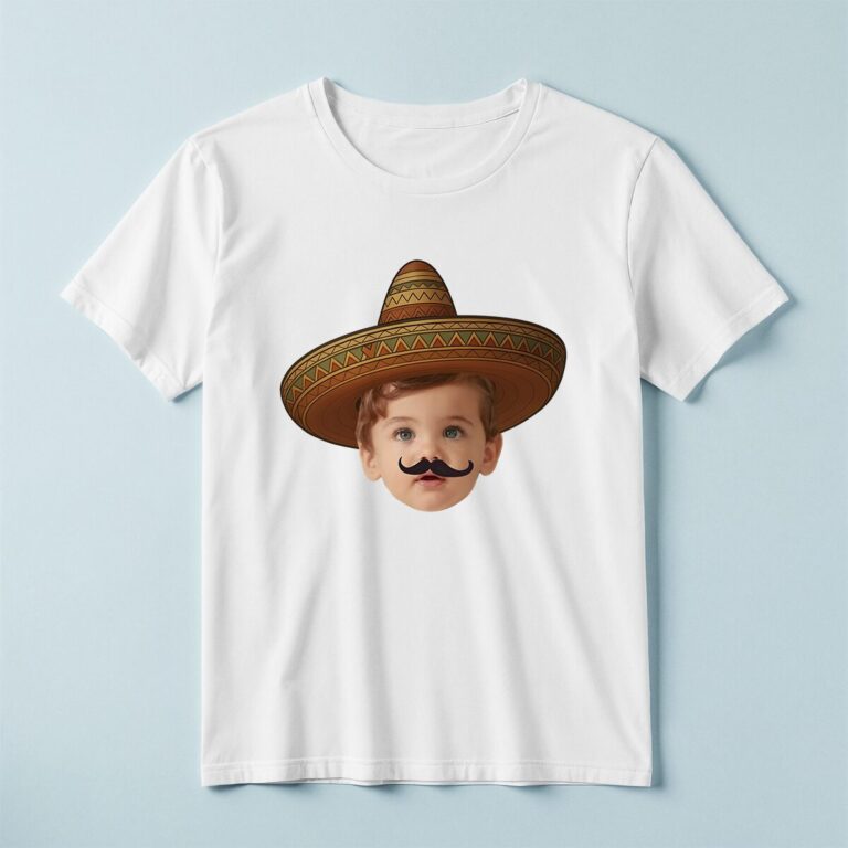 Custom Sombrero Portrait with Mustache Face Cutout – T-shirt Custom Sombrero Portrait with Mustache Face Cutout shown on a T-shirt mockup