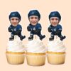 Custom Navy Number 4 Hockey Skater Face Cutout – Cupcake Topper Custom Navy Number 4 Hockey Skater Face Cutout shown on a cupcake topper mockup