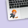 Custom Blue-And-Orange Number 4 Hockey Skater Face Cutout – Sticker Custom Blue-And-Orange Number 4 Hockey Skater Face Cutout shown on a sticker mockup