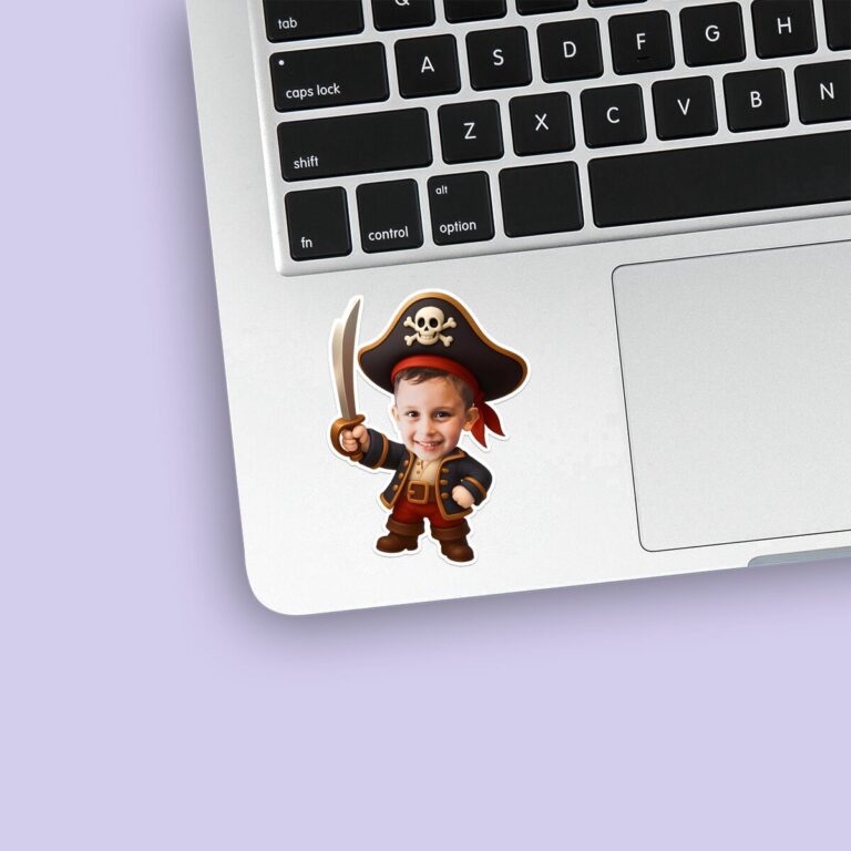 Custom Pirate Captain with Sword Face Cutout – Sticker Custom Pirate Captain with Sword Face Cutout shown on a sticker mockup