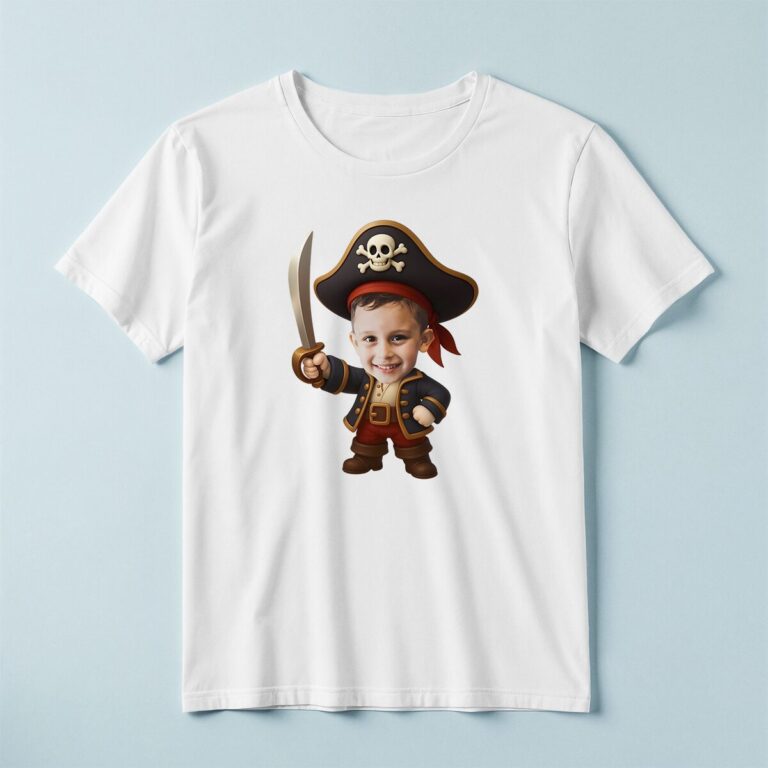 Custom Pirate Captain with Sword Face Cutout – T-shirt Custom Pirate Captain with Sword Face Cutout shown on a T-shirt mockup