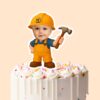 Custom Number 3 Builder Holding a Hammer Face Cutout – Cake Topper Custom Number 3 Builder Holding a Hammer Face Cutout shown on a cake topper mockup
