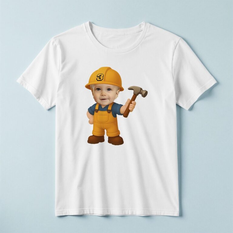 Custom Number 3 Builder Holding a Hammer Face Cutout – T-shirt Custom Number 3 Builder Holding a Hammer Face Cutout shown on a T-shirt mockup