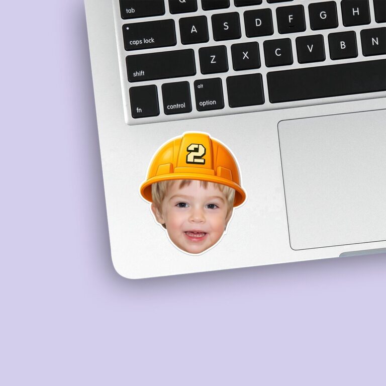 Custom Number 2 Hard-Hat Portrait Face Cutout – Sticker Custom Number 2 Hard-Hat Portrait Face Cutout shown on a sticker mockup