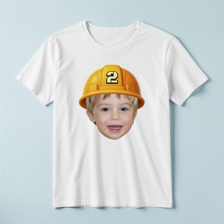 Custom Number 2 Hard-Hat Portrait Face Cutout – T-shirt Custom Number 2 Hard-Hat Portrait Face Cutout shown on a T-shirt mockup