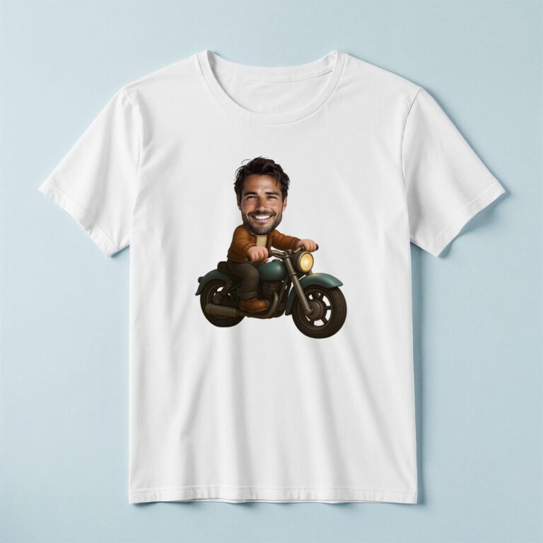Custom Classic Motorcycle Rider Face Cutout – T-shirt Custom Classic Motorcycle Rider Face Cutout shown on a T-shirt mockup