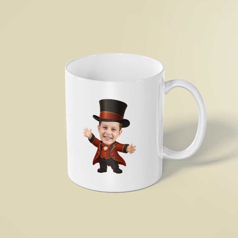 Custom Circus Ringmaster Tall Black Top Hat Face Cutout – Mug Custom Circus Ringmaster Tall Black Top Hat Face Cutout shown on a mug mockup