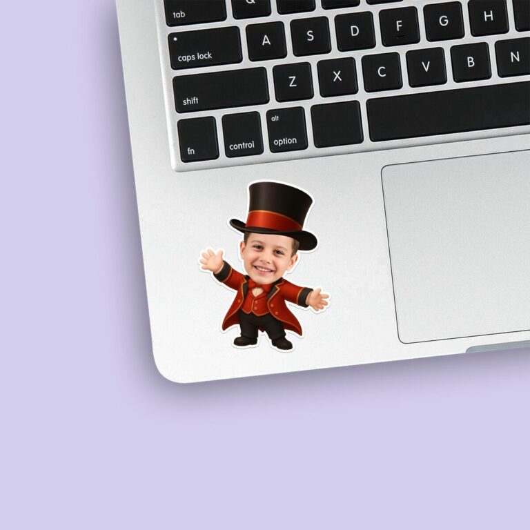 Custom Circus Ringmaster Tall Black Top Hat Face Cutout – Sticker Custom Circus Ringmaster Tall Black Top Hat Face Cutout shown on a sticker mockup