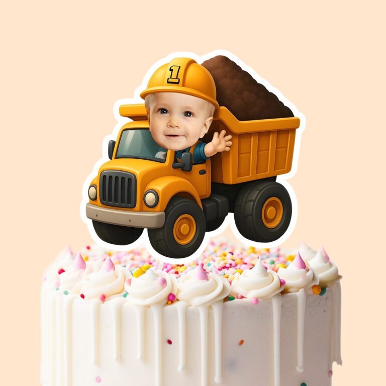Custom Number 1 Dump-Truck Driver Face Cutout – Cake Topper Custom Number 1 Dump-Truck Driver Face Cutout shown on a cake topper mockup