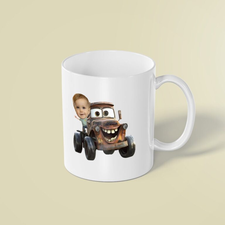 Custom Child with Rusty Tow-Truck Character Face Cutout – Mug Custom Child with Rusty Tow-Truck Character Face Cutout shown on a mug mockup