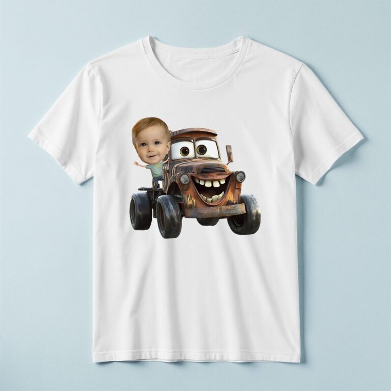 Custom Child with Rusty Tow-Truck Character Face Cutout – T-shirt Custom Child with Rusty Tow-Truck Character Face Cutout shown on a T-shirt mockup