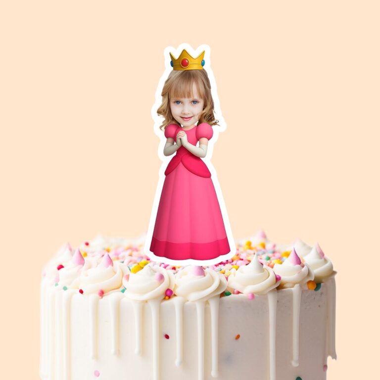 Custom Pink-Gowned Game Princess Face Cutout – Cake Topper Custom Pink-Gowned Game Princess Face Cutout shown on a cake topper mockup