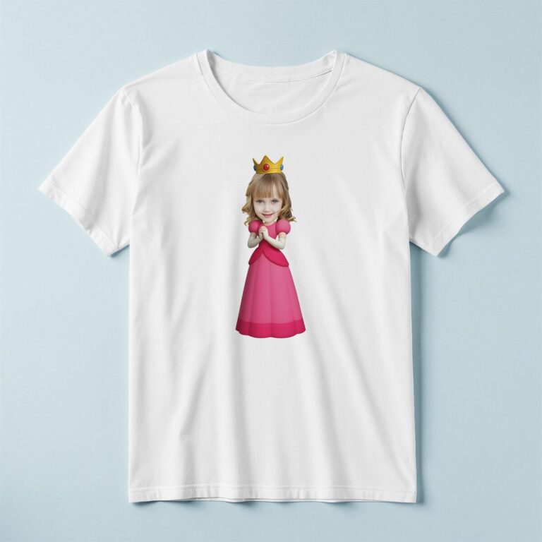 Custom Pink-Gowned Game Princess Face Cutout – T-shirt Custom Pink-Gowned Game Princess Face Cutout shown on a T-shirt mockup