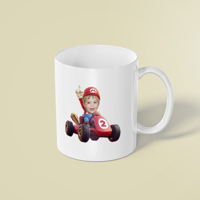 Custom Red-Capped Kart Racer Face Cutout – Mug Custom Red-Capped Kart Racer Face Cutout shown on a mug mockup