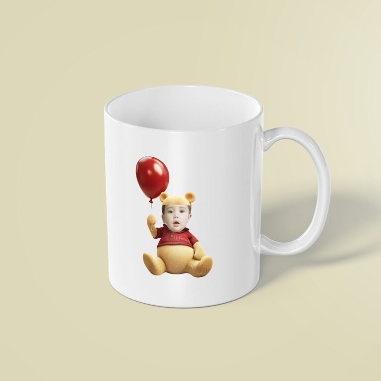 Custom Bear-Costume Character with Balloon Face Cutout – Mug Custom Bear-Costume Character with Balloon Face Cutout shown on a mug mockup