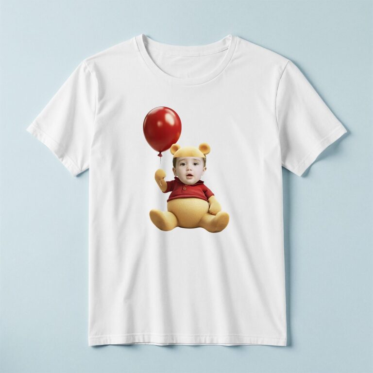 Custom Bear-Costume Character with Balloon Face Cutout – T-shirt Custom Bear-Costume Character with Balloon Face Cutout shown on a T-shirt mockup