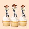 Custom Cowgirl Character Face Cutout – Cupcake Topper Custom Cowgirl Character Face Cutout shown on a cupcake topper mockup